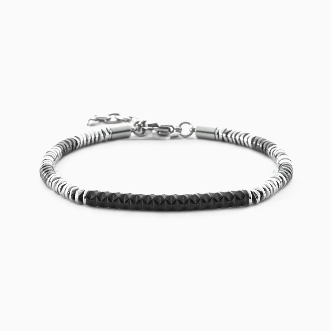 Bracciale uomo in acciaio e dettagli diamantati neri