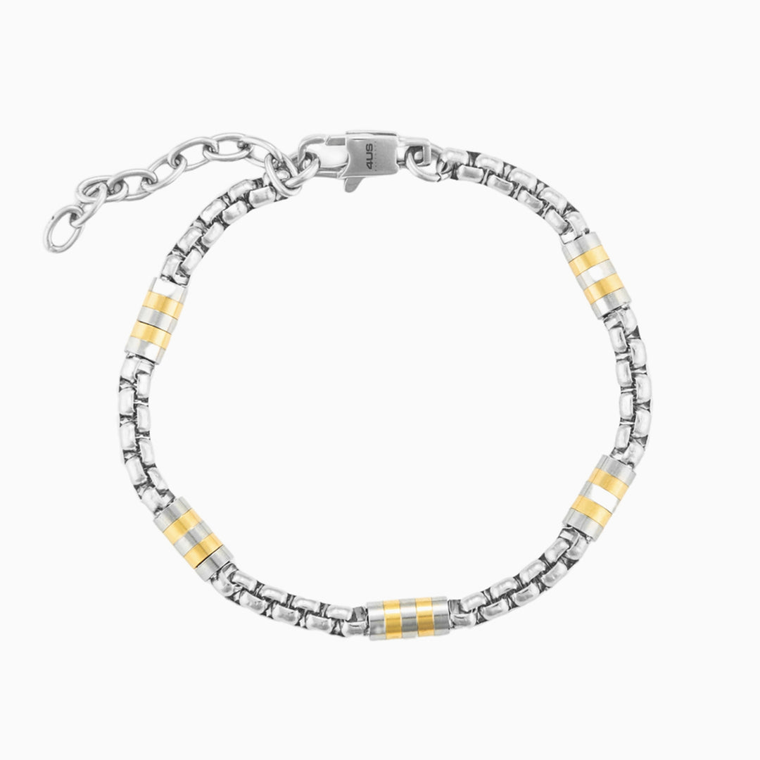 Bracciale uomo in acciaio con inserti dorati a righe