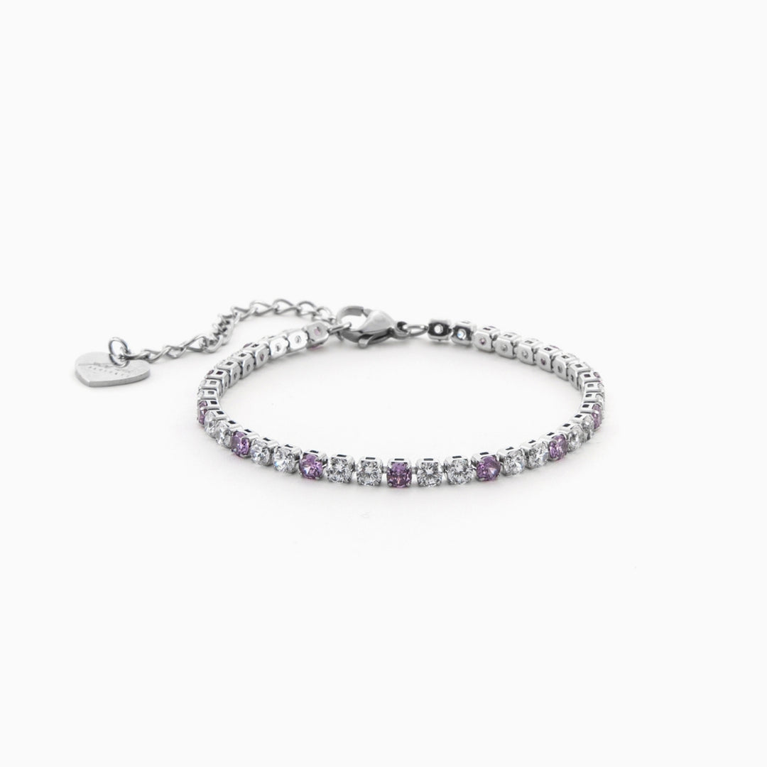 Bracciale Tennis Donna in Acciaio con Zirconi Bianchi e Lilla