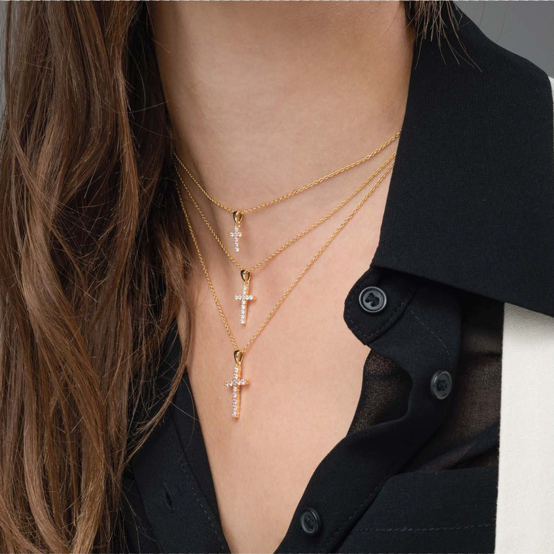 Collana Donna in Argento con Croce di Cristalli Bianchi
