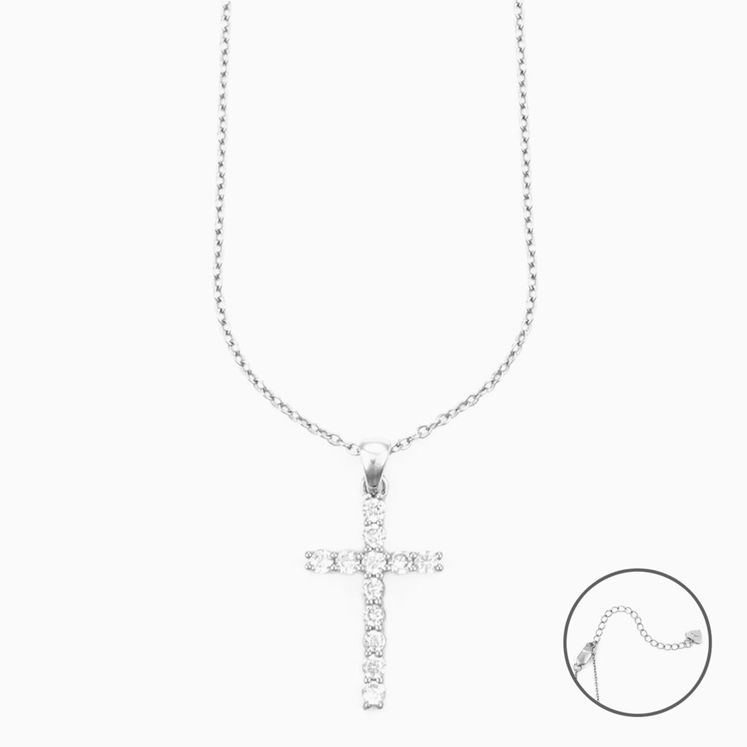Collana Donna in Argento con Croce di Cristalli Bianchi