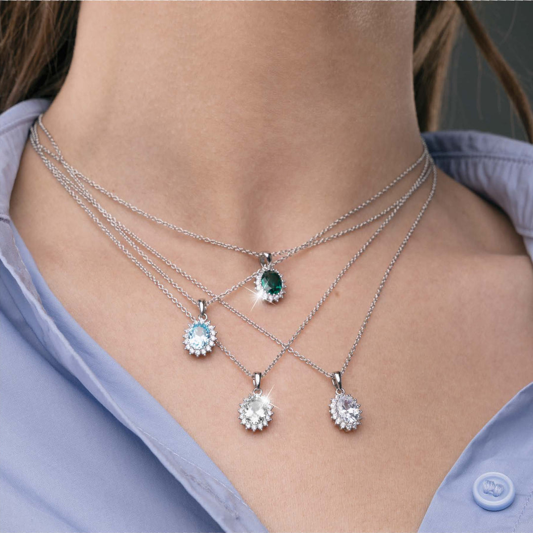 Collana Donna in Argento con Pendente e Cristalli Bianchi