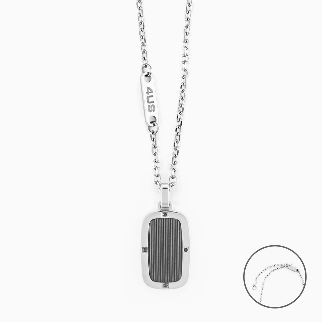 Collana Uomo in Acciaio con Piastrina Nera