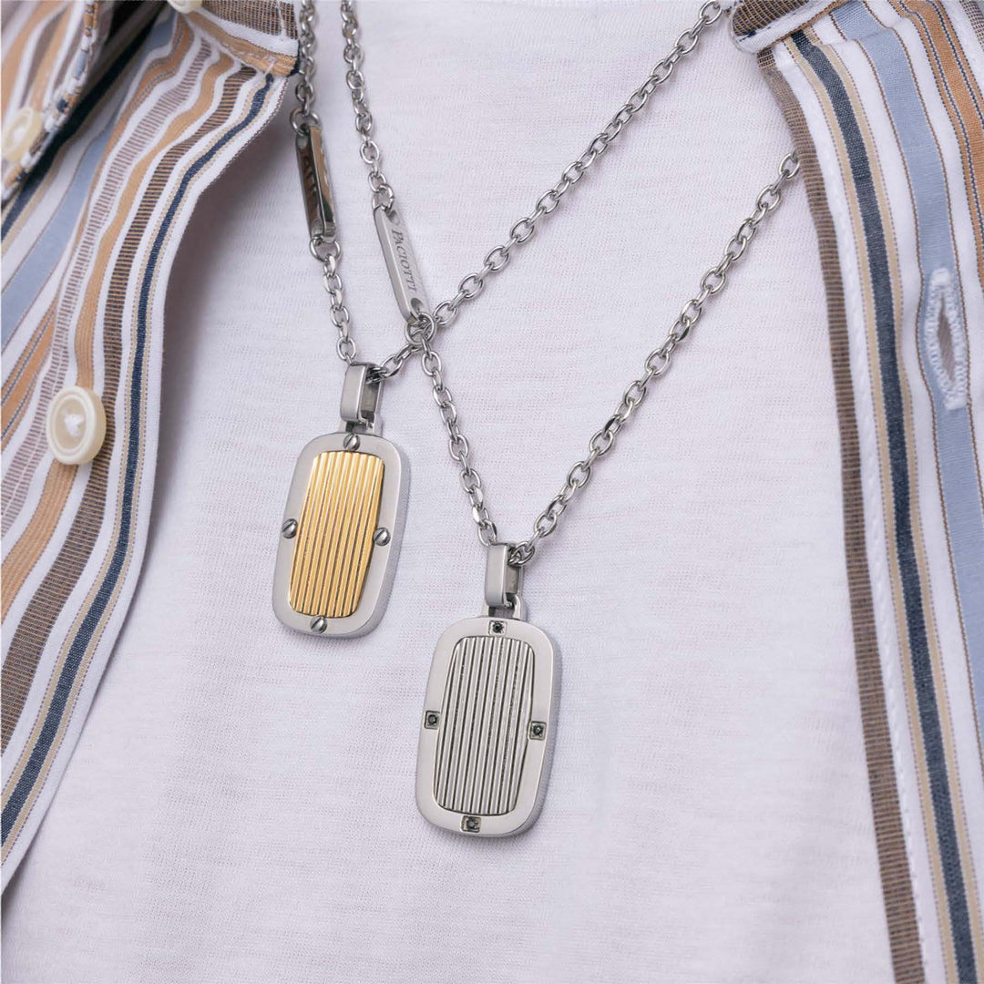 Collana Uomo in Acciaio con Piastrina Nera