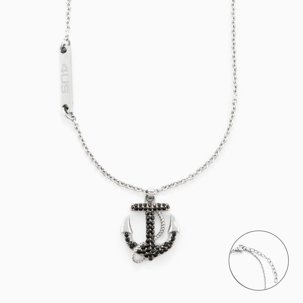 Collana Uomo in Acciaio con Ancora e Cristalli Neri