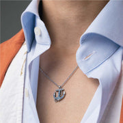 Collana con Ancora in Acciaio e Cristalli Azzurri