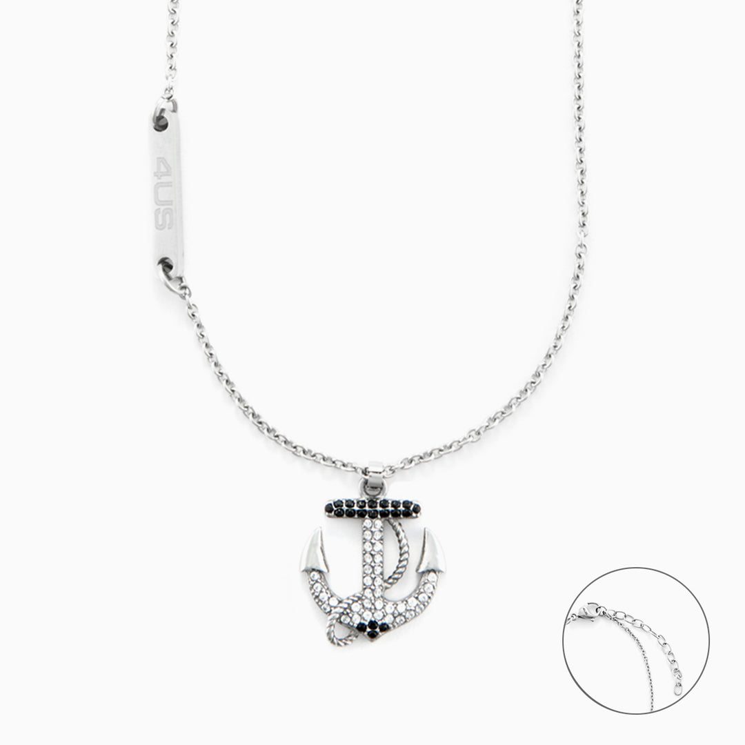 Collana Uomo con Ciondolo Ancora in Acciaio e Zirconi