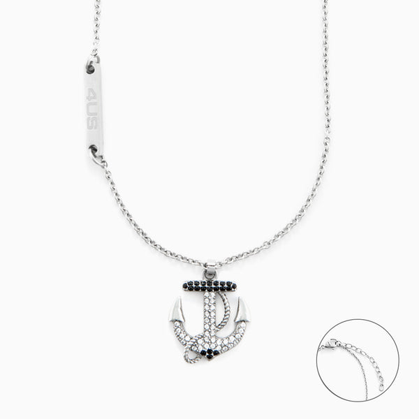 Collana Uomo con Ciondolo Ancora in Acciaio e Zirconi