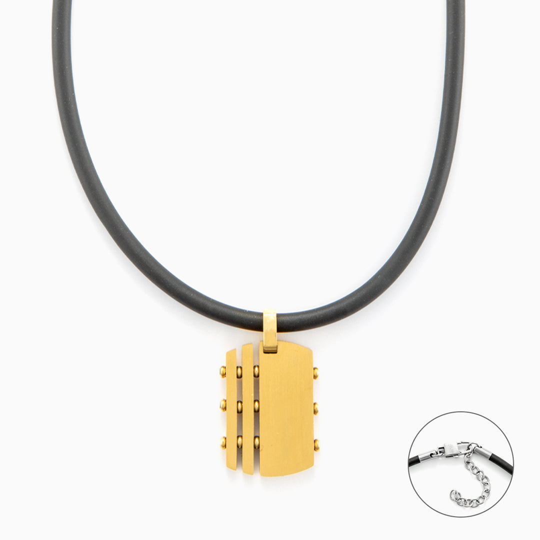 Collana Uomo con Ciondolo Oro su Cordino in Caucciù