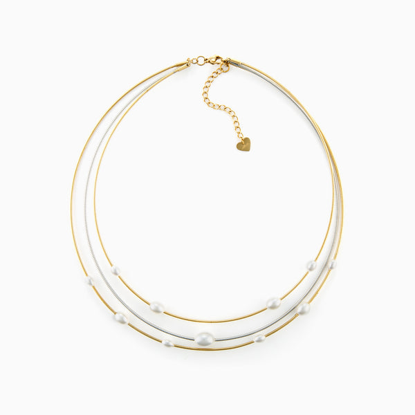 Collana donna a Tre Fili con Perle Bianche