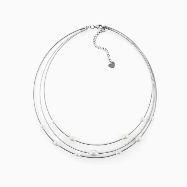 Collana Girocollo a Tre Fili con Perle Bianche