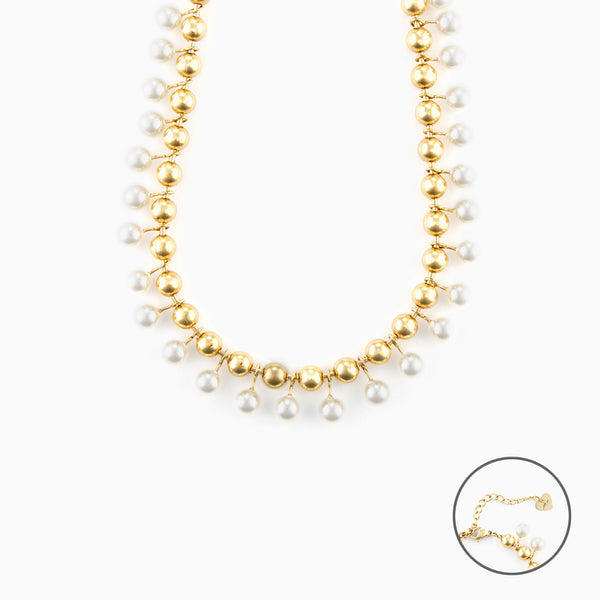 Collana con Perle Pendenti e Sfere Dorate