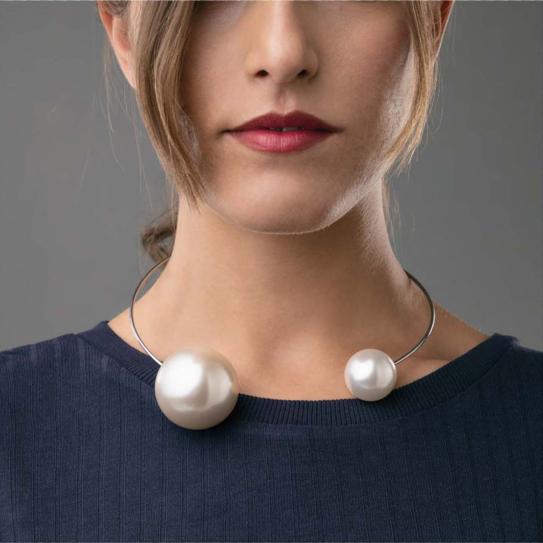 Collana Rigida con Perle in Acciaio Silver