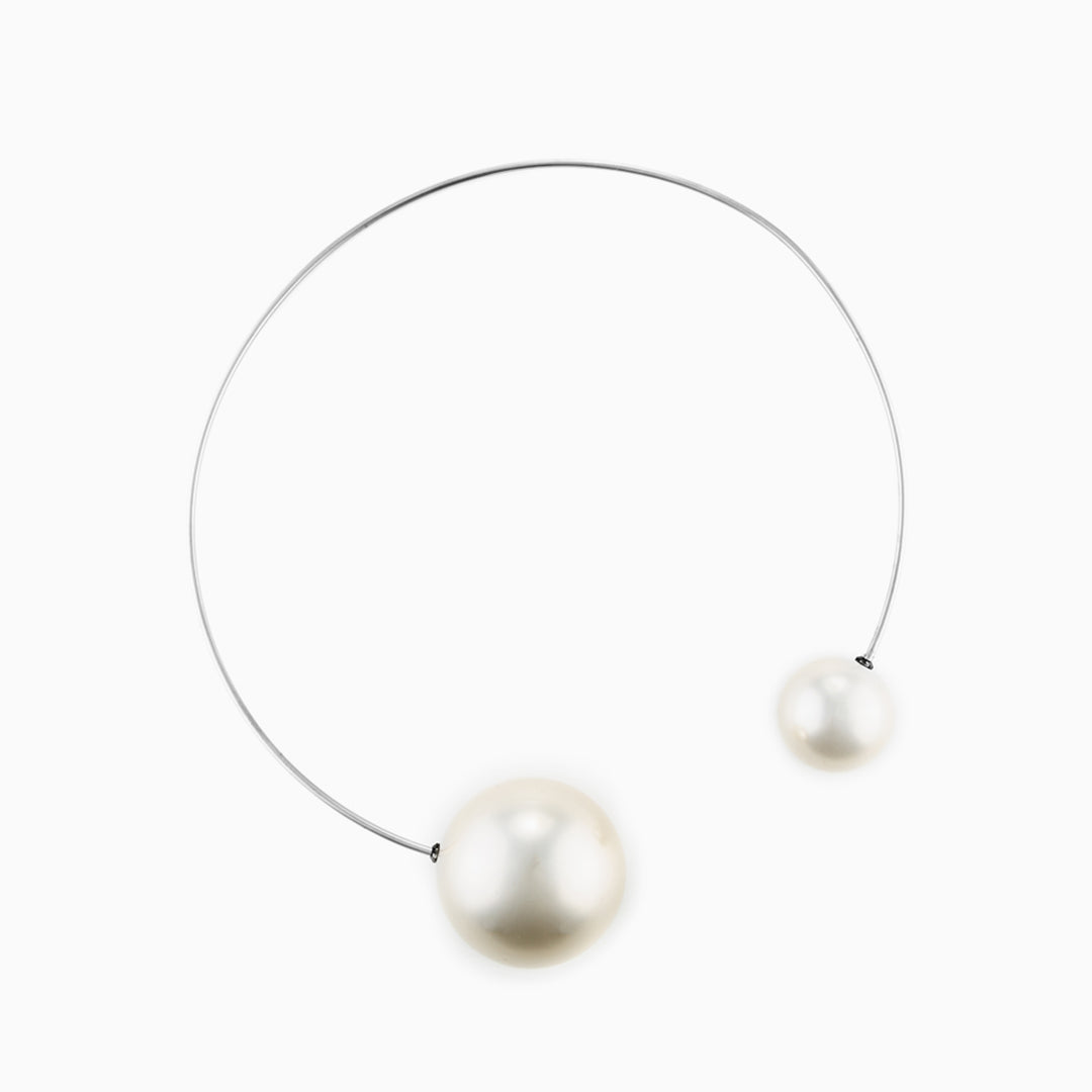 Collana Rigida con Perle in Acciaio Silver