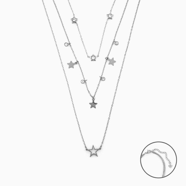 Collana Donna Multigiro con Stelle e Zirconi