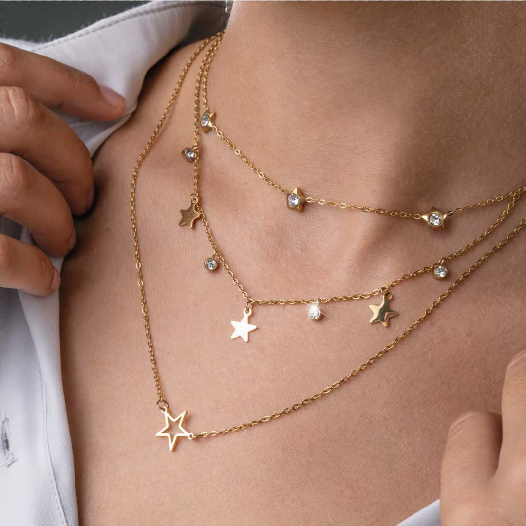 Collana Donna Multigiro con Stelle e Zirconi