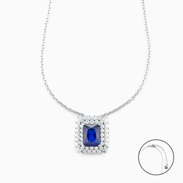 Collana Donna in argento con Ciondolo Quadrato Blu Zaffiro e Zirconi
