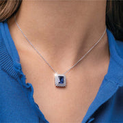 Collana Donna in argento con Ciondolo Quadrato Blu Zaffiro e Zirconi