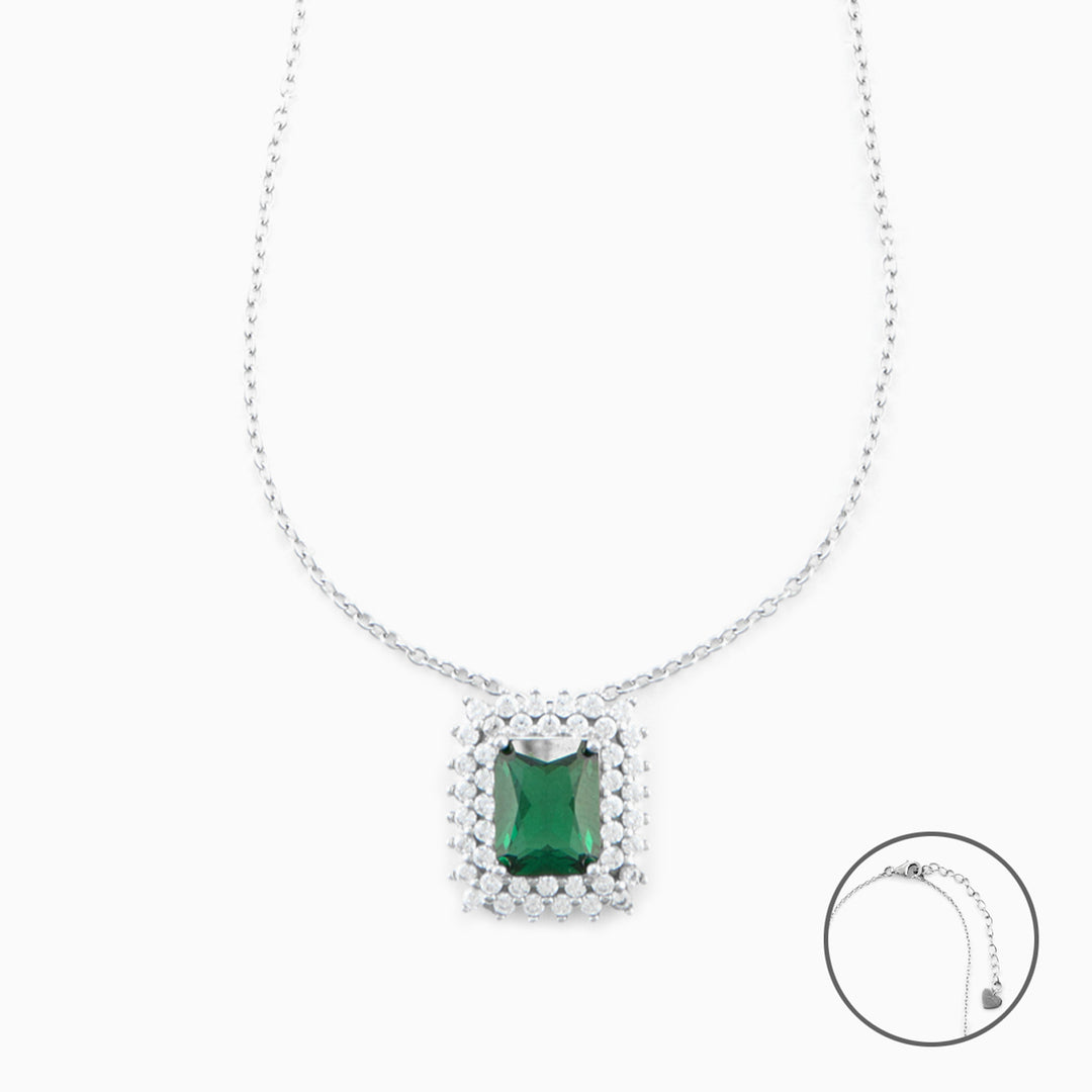 Collana Donna in argento con Ciondolo Quadrato Verde e Zirconi