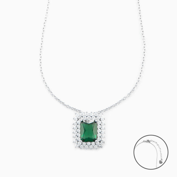 Collana Donna in argento con Ciondolo Quadrato Verde e Zirconi