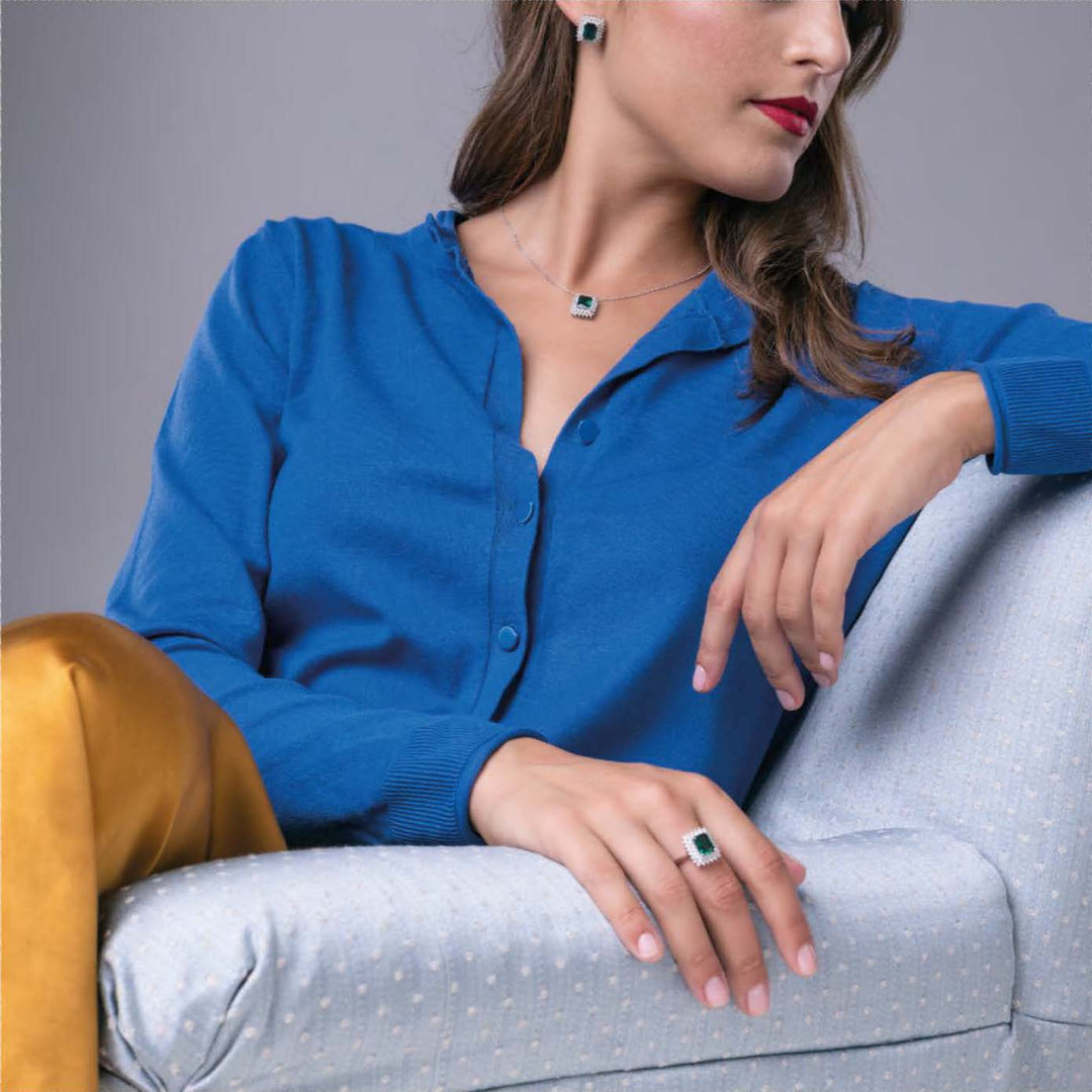 Collana Donna in argento con Ciondolo Quadrato Verde e Zirconi