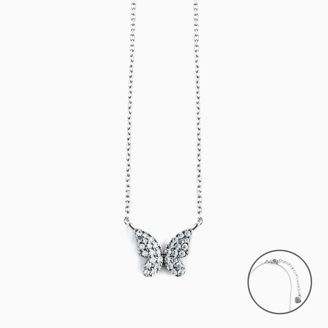 Collana Donna in argento con Ciondolo Farfalla e Zirconi Bianchi