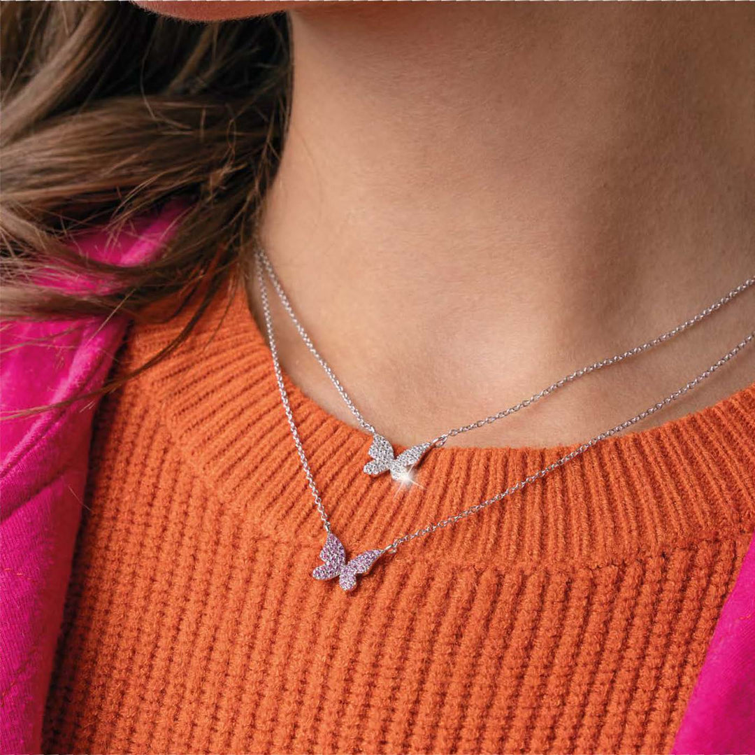 Collana Donna in argento con Ciondolo Farfalla e Zirconi Bianchi