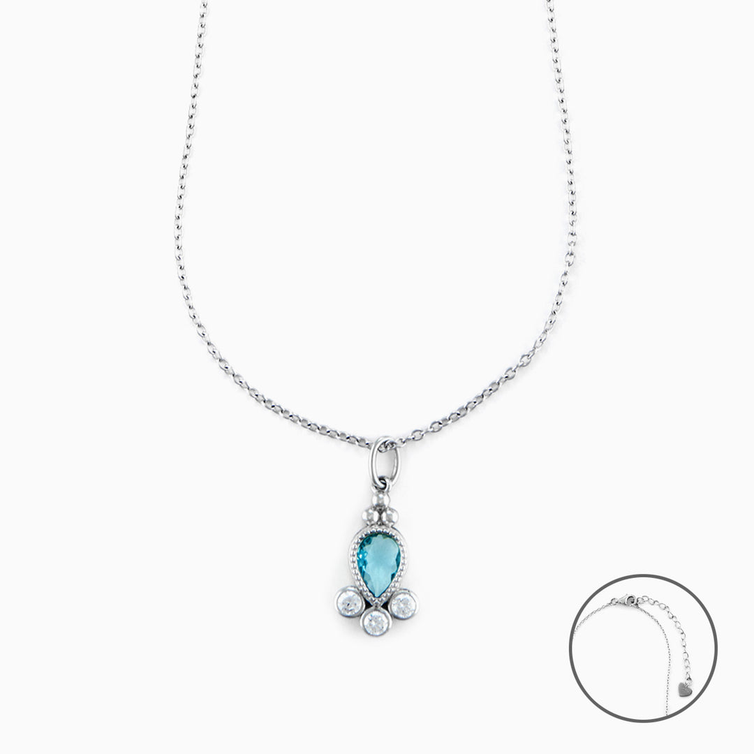 Collana Donna in argento con Ciondolo Goccia Azzurra e Zirconi