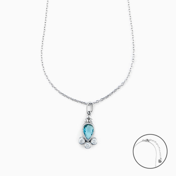 Collana Donna in argento con Ciondolo Goccia Azzurra e Zirconi