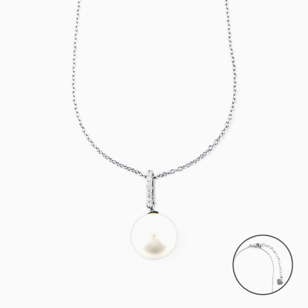 Collana Donna in argento con Perla e Zirconi in Acciaio