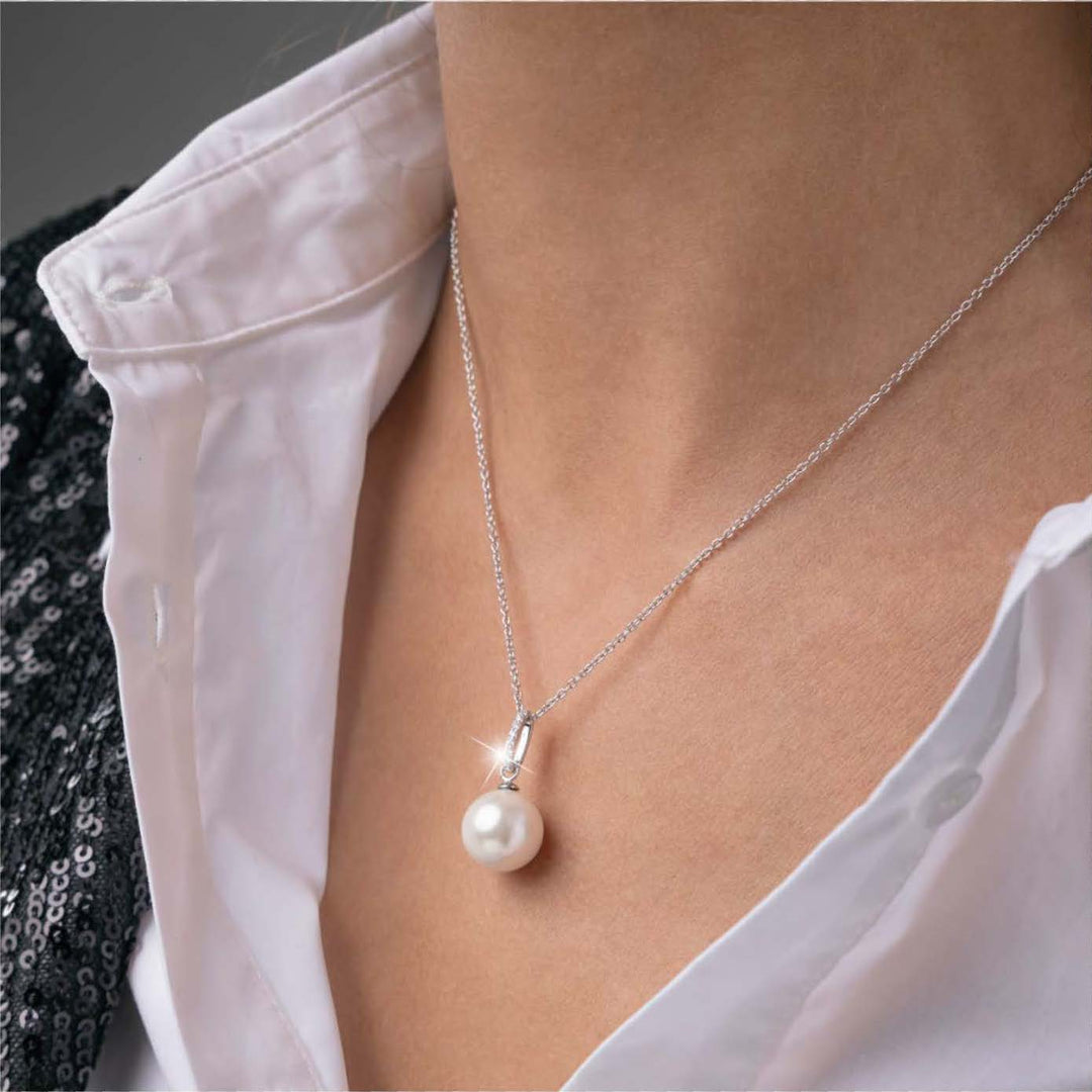Collana Donna in argento con Perla e Zirconi in Acciaio