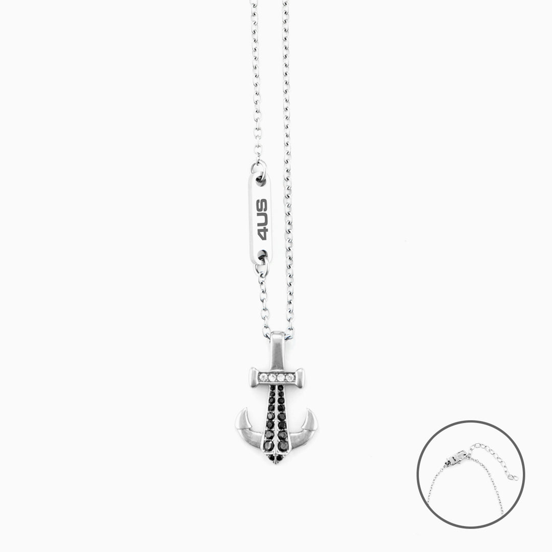 Collana Uomo con Ciondolo Ancora e Zirconi Neri