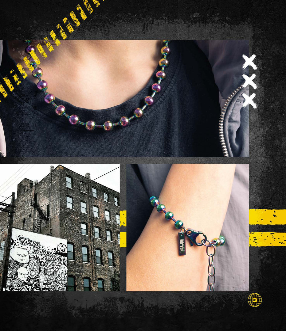 Collana Uomo con Sfere Cangianti Iridescenti