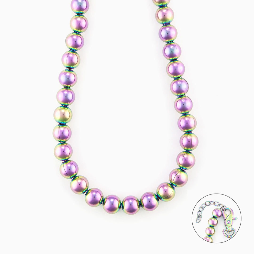 Collana Uomo con Sfere Multicolor Effetto Iridescente