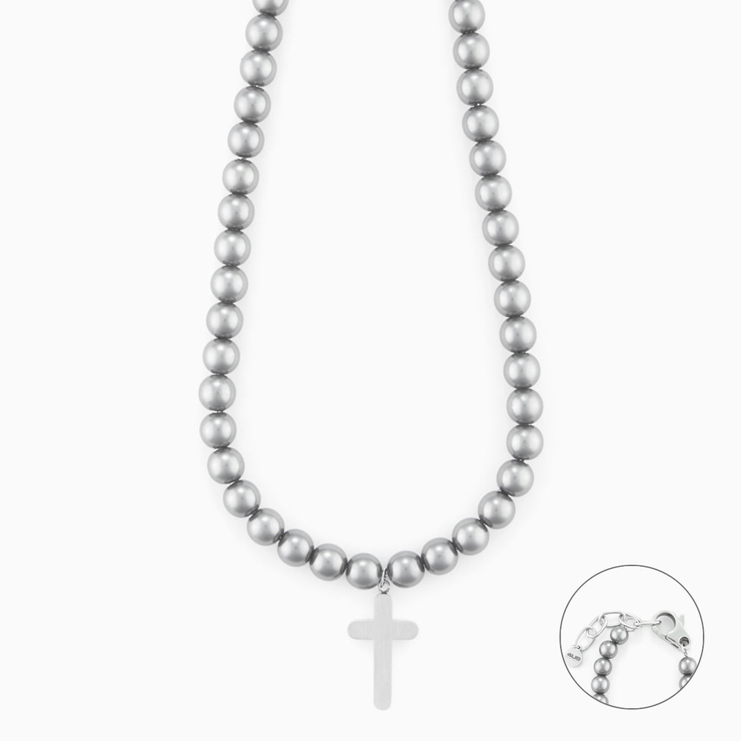 Collana con Perle Grigie e Croce Satinata