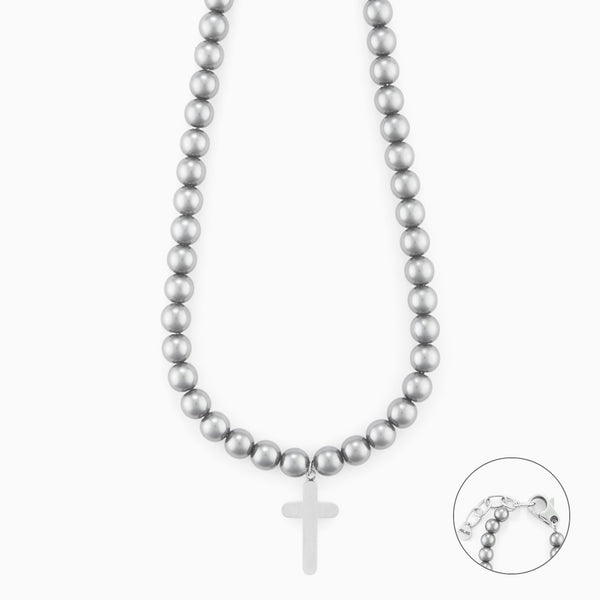 Collana con Perle Grigie e Croce Satinata