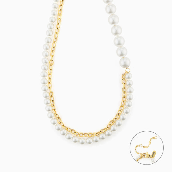 Collana Girocollo con Perle Bianche e Catena Dorata