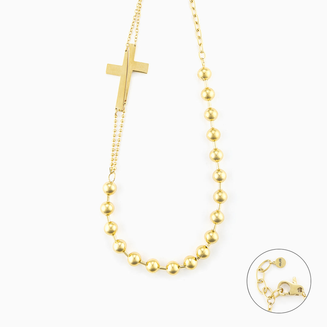 Collana con Croce in Acciaio Dorato Design Urban Chic