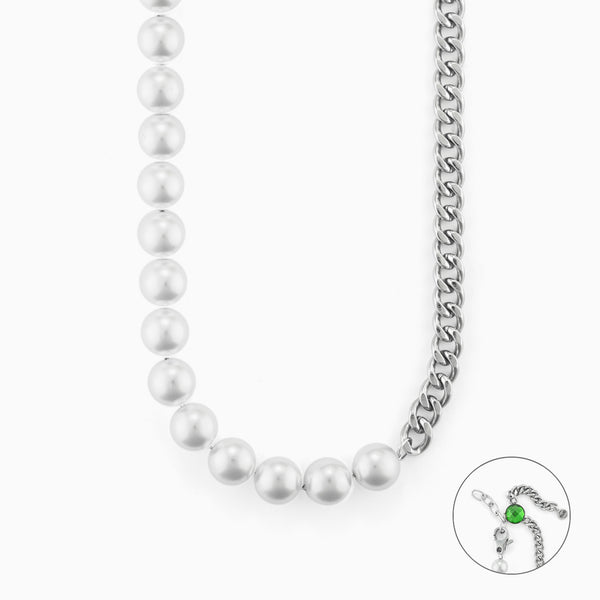 Collana Uomo con Perle Bianche e Catena in Acciaio