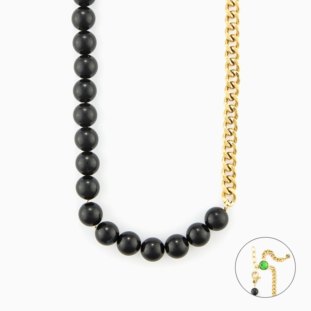 Collana Uomo con Perle Nere e Catena Oro