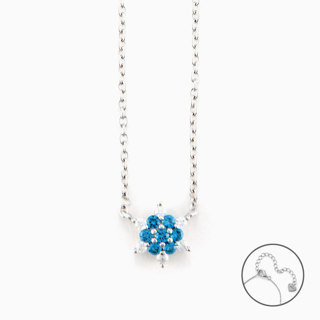 Collana Donna in argento con Fiore di Pietre Azzurre e Zirconi