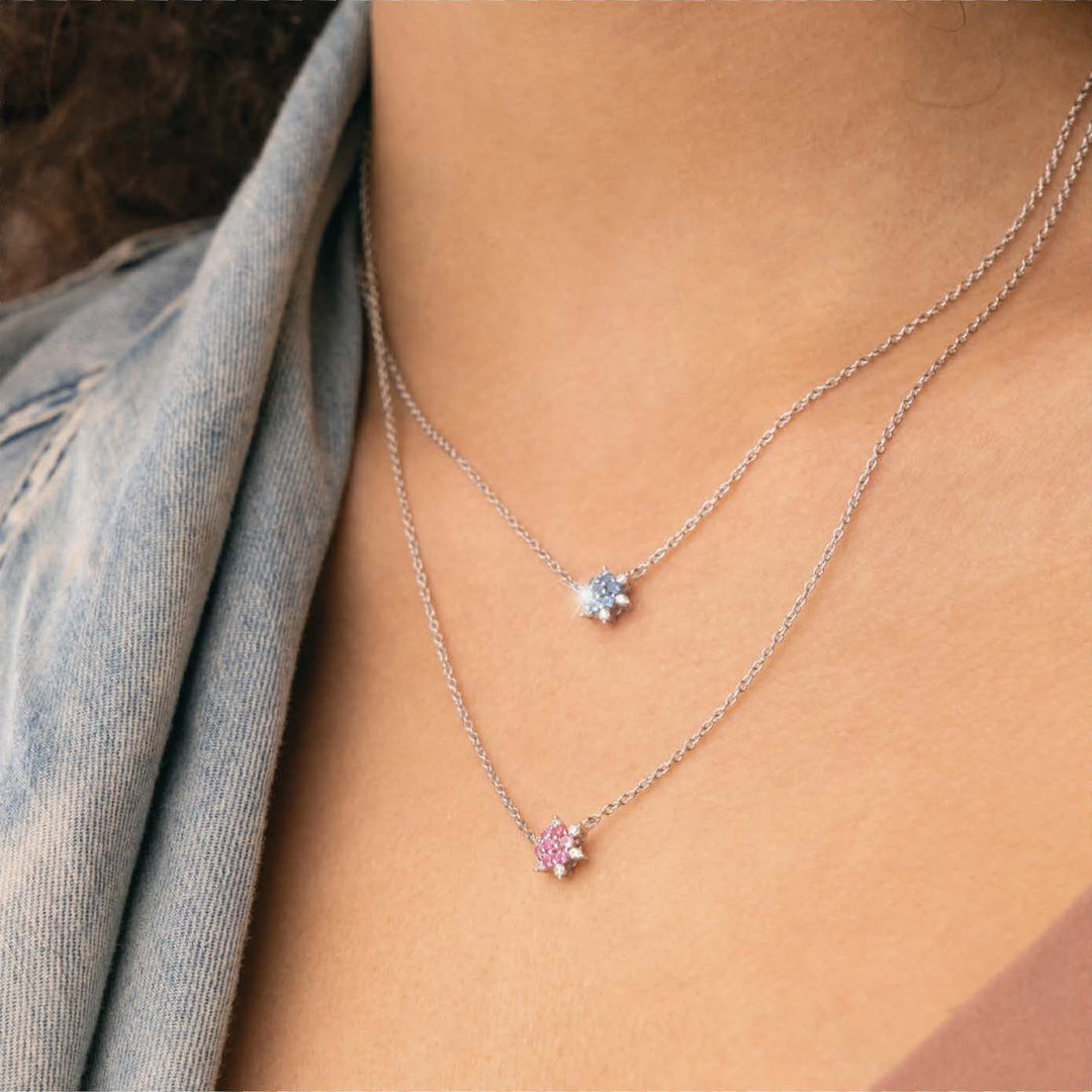 Collana in argento Donna con Fiore di Pietre Rosa e Bianche