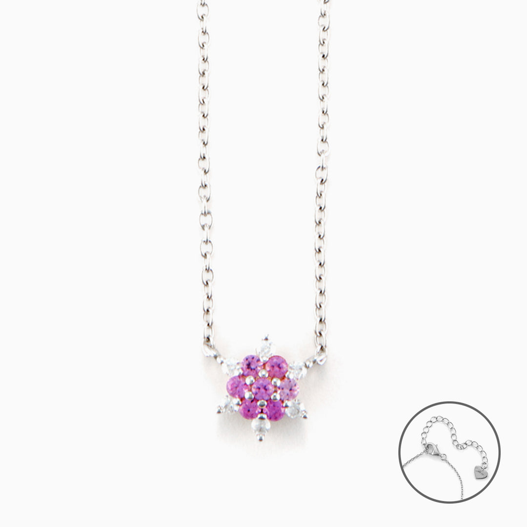 Collana in argento Donna con Fiore di Pietre Rosa e Bianche