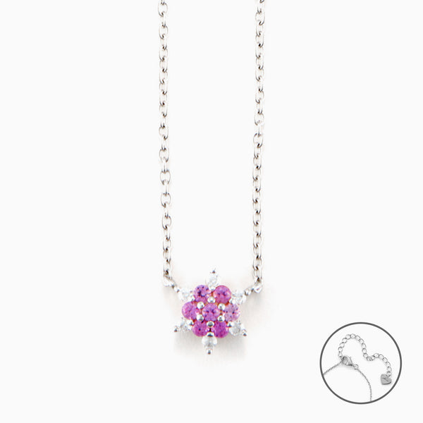 Collana in argento Donna con Fiore di Pietre Rosa e Bianche