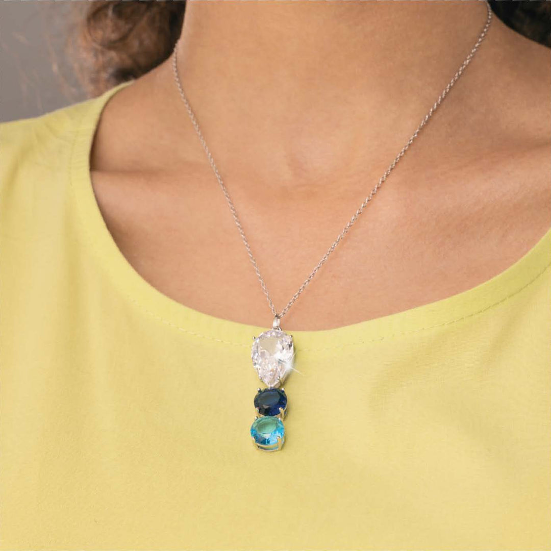 Collana  in argento Donna con Ciondolo Tre Pietre Multicolor