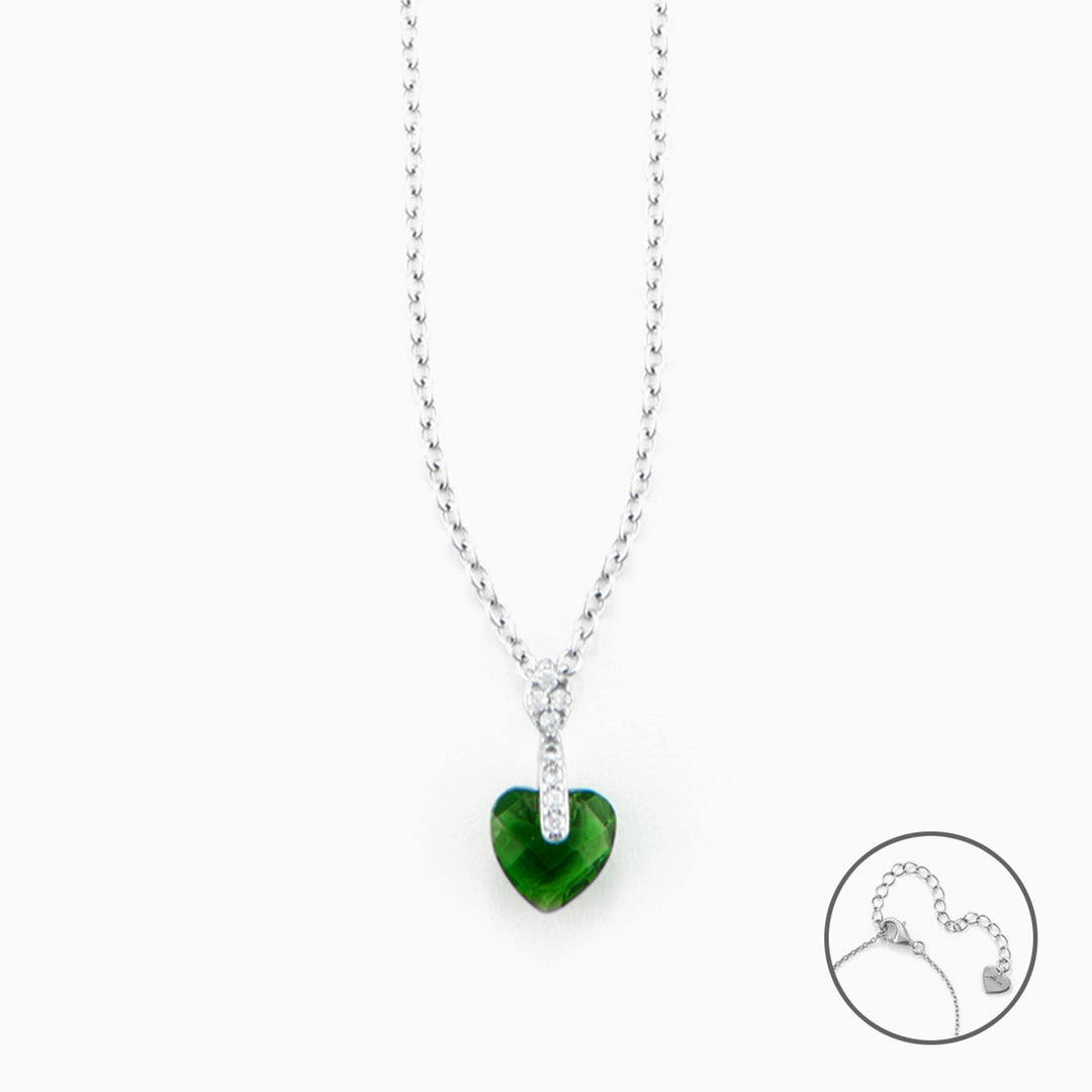 Collana in argento Donna con Ciondolo Cuore Verde e Zirconi