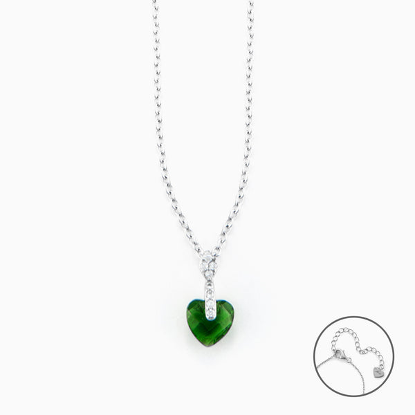 Collana in argento Donna con Ciondolo Cuore Verde e Zirconi