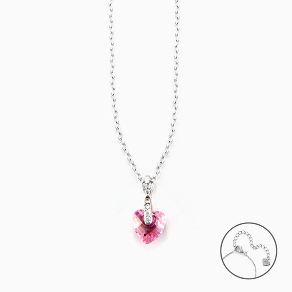 Collana Donna con Ciondolo in argento Cuore Rosa e Zirconi