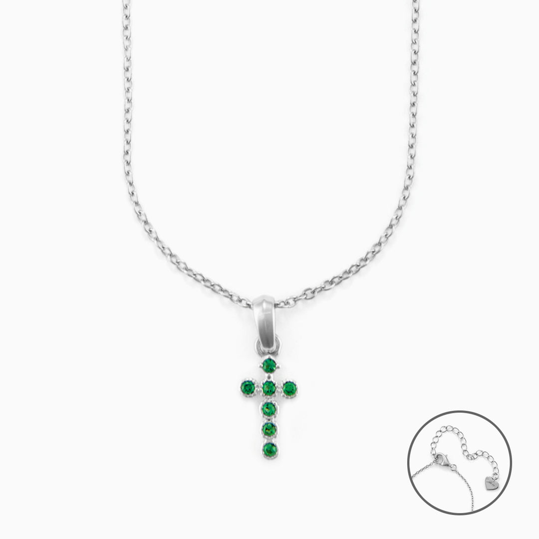 Collana con Croce in argento e Zirconi Verdi