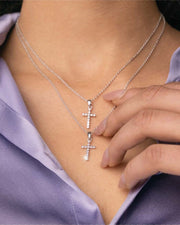 Collana in argento con Croce e Zirconi Rosa